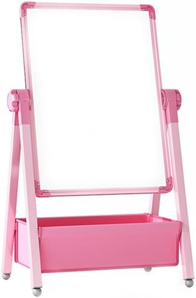 Harmoniousplay Kids Double Sided Easel Double Sided Magnetic Whiteboard and Chalkboard Adjustable Height Art Easel Ages 2 and Up (Pink)