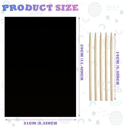 Gersoniel 25 Pieces Scratch Paper Art Set Craft Kits Black Coated Scratchboard Black Scratch Off Paper with Wooden Stylus for Valentine's Day Gifts Birthday Party Supplies