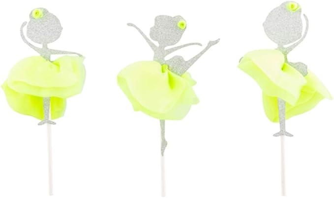 Restaurantware Top Cake 5 x 2.3 Inch Cupcake Toppers 10 Silver Glitter Detail Cake Toppers - For Events Durable Green Paper Ballerina Cake Toppers For Dessert And Party Decorations
