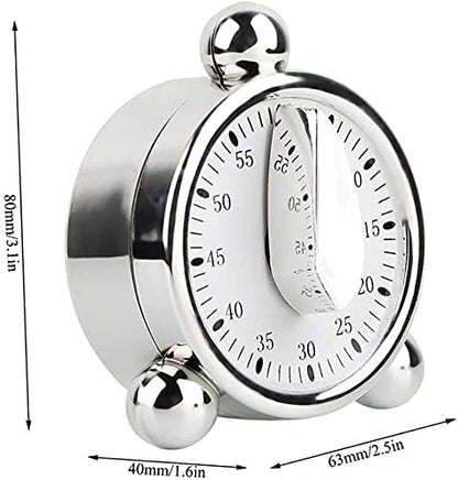 Kitchen Timer for Cooking, Countdown Loud Alarm Clock, Wind Up 60 Minutes, for Kids Classroom Teachers Meeting Management Teaching (Silver)