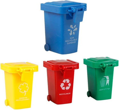 Kids Push Toy Vehicles Garbage Truck's Trash Cans Toys Mini Curbside Vehicle Garbage Bin