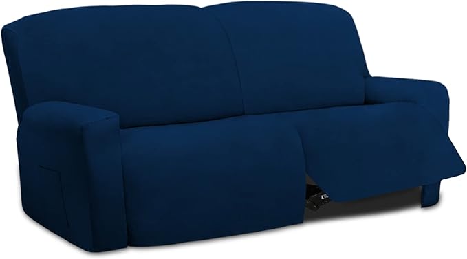 Easy-Going Oversized 6 Pieces Microfiber Stretch Sectional Recliner Loveseat Sofa Slipcover Soft Fitted Fleece 2 Seats Couch Cover Washable Furniture Protector with Elasticity for Kids Pet Navy