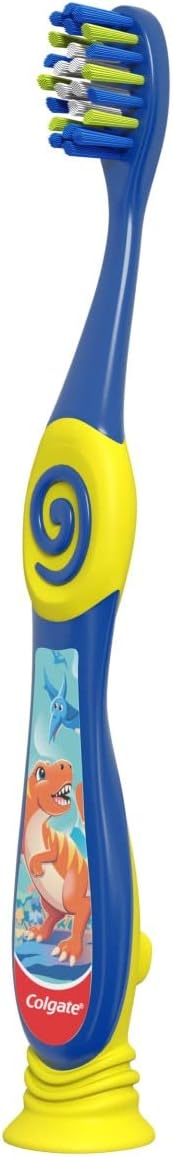 Colgate Dinosaur Toothbrush for Children with Suction Cup, Kids 2-5 Years Old, Extra Soft - Pack of 2