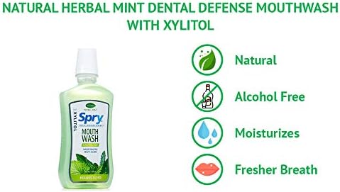 Spry Xylitol Mouthwash Fluoride Free with Enamel Support, Gentle, Natural Healing Herbal Mint - 16 fl oz (Pack of 2)