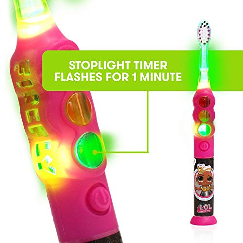 Firefly Ready Go Light Up Timer Toothbrush, L.O.L. Surprise!, Premium Soft Bristles, 1 Minute Timer, Less Mess Suction Cup, Battery Included, Easy Storage, Dentist Recommended, Ages 3+, 1 Pack