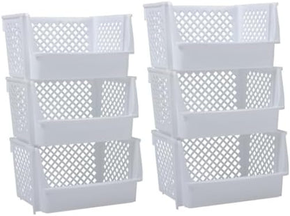 TidyFriend 6 Pack XLarge Stackable Storage Bins Open Front for Pantry Organizers and Storage, Pantry Storage for Food, Kitchen and Home Organization, Plastic Storage Bins, Dorm Room Essentials (White)