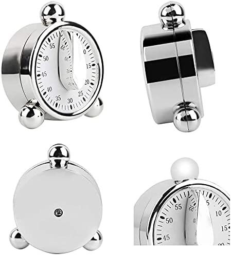 Kitchen Timer for Cooking, Countdown Loud Alarm Clock, Wind Up 60 Minutes, for Kids Classroom Teachers Meeting Management Teaching (Silver)