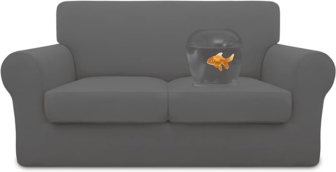 Easy-Going 100% Dual Waterproof Loveseat Cover Stretch Soft Couch Cover for Dogs, Sofa Slipcover for 2 Separate Cushion Couch Leakproof Furniture Protector for Kids, Pets Gray