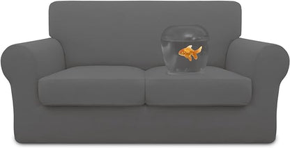 Easy-Going 100% Dual Waterproof Loveseat Cover Stretch Soft Couch Cover for Dogs, Sofa Slipcover for 2 Separate Cushion Couch Leakproof Furniture Protector for Kids, Pets Gray