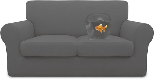 Easy-Going 100% Dual Waterproof Loveseat Cover Stretch Soft Couch Cover for Dogs, Sofa Slipcover for 2 Separate Cushion Couch Leakproof Furniture Protector for Kids, Pets Gray
