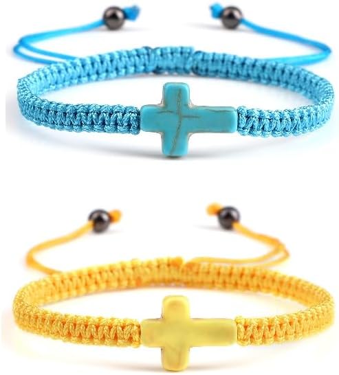 Adjustable Handmade Cross Braided Rope Bracelet for Christian Colorful Matching Couple Charm Jewelry Inspirational Religious Woven Bracelet Birthday Easter Thanksgiving Christmas Gifts