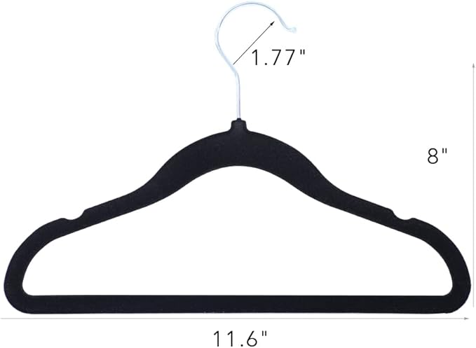 Kids Velvet Clothes Hangers, Non Slip Baby Hangers Black (11.6" Inch - 40 Pack)