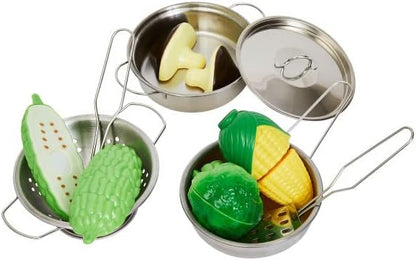 Hey! Play! Play Kitchen Accessories ? 23-Piece Child Chef Set with Toy Cookware, Play Veggies, Utensils, and Plastic Storage Container, Pink (80-PP170014)