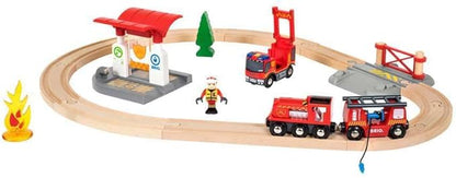 BRIO 33815 Rescue Firefighter Set | 18 Piece Train Toy Set with Fire Truck and Accessories | Kid-Friendly Wooden Tracks | Ideal for Toddlers Aged 3 and Up