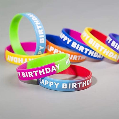 ARTLYMERS Happy Birthday Rubber Bracelets, Colored Silicone Stretch Wristbands for Birthday Party Supplies Favors 8 Styles