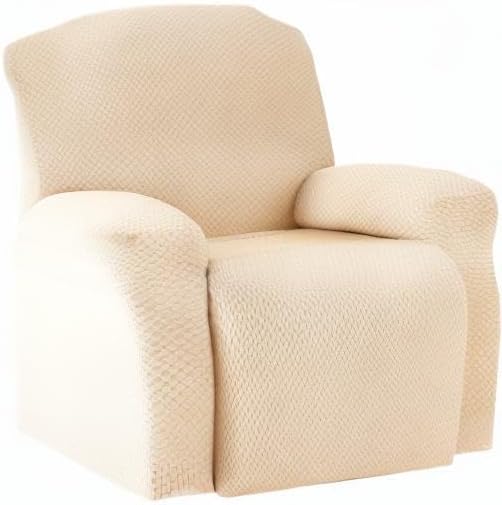 Jin Le 4 Pieces Recliner Cover Stretch Recliner Chair Cover - Reliner, Champagne 1 Seater Recliner Couch Covers Sofa Covers Jacquard Soft Furniture Protector with Elastic Bottom and Ties for Kids/Pets