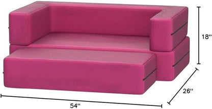 Jaxx Zipline Sofa & Large Ottoman 3 in 1 Fold Out Sofa, Big Kids Edition, Fuchsia, 17454