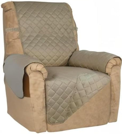 PureFit Reversible Quilted Sofa Cover, Water Resistant Slipcover Furniture Protector, Washable Couch Cover with Non Slip and Elastic Straps for Kids, Dogs, Pets (Small Recliner, Beige/Beige)