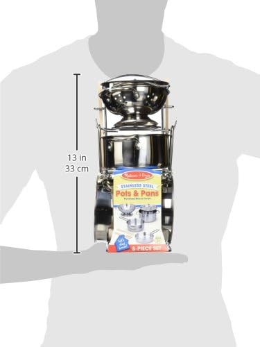 Melissa & Doug Stainless Steel Pots and Pans Pretend Play Kitchen Set for Kids (8 pcs)