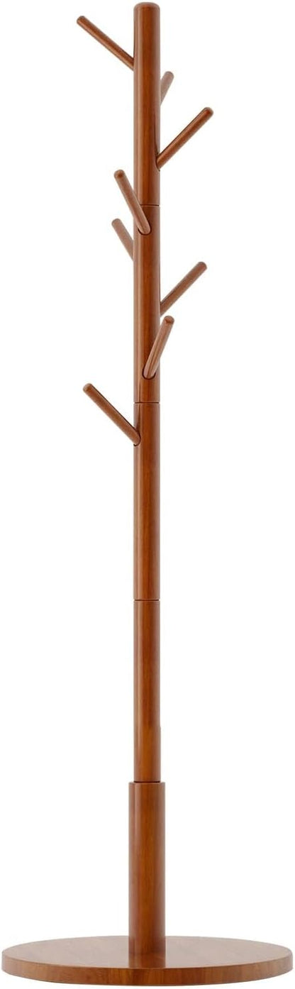 Wood Coat Rack Freestanding, Coat Stand with 8 Hooks, Kids Coat Tree with 3 height options and Sturdy Base, Rustic Coat Rack Small Hall Tree Brown YD-1008