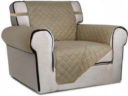 PureFit Reversible Quilted Sofa Cover, Water Resistant Slipcover Furniture Protector, Washable Couch Cover with Non Slip and Elastic Straps for Kids, Dogs, Pets (Chair, Beige/Beige)