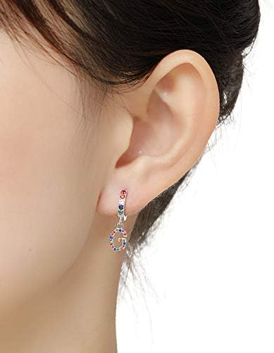 Presentski Initial Earrings 925 Sterling Silver Colorful Huggie Small Hoop Earrings Rainbow CZ Drop Dangle Simple Alphabet Earrings S925 Hypoallergenic Earring Letter A-Z for Daughter Women