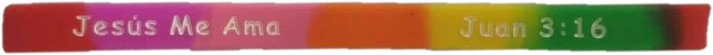 Spanish Jesus Loves, Me Jesus Me Ama, Juan 3:16, Religious Inspirational Christian Rubber Silicone Bracelets Small Spanish Party Favors Spanish Wristband Bulk (50 Count)