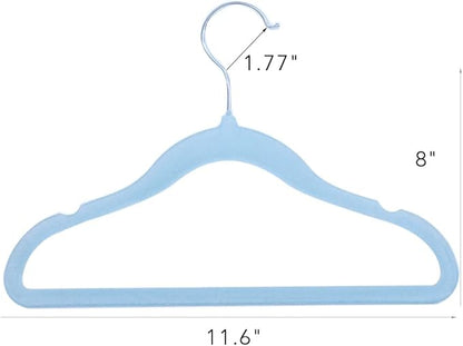 Kids Velvet Clothes Hangers, Non Slip Baby Hangers Blue(11.6" Inch - 40 Pack)
