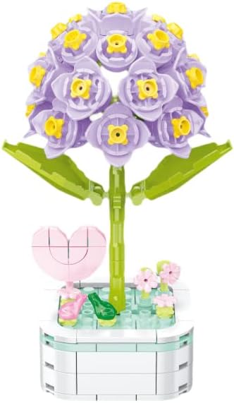 Flower Bouquet Building Set with Base, Flower Building Set Artificial Plant Flowers Building Blocks for Home Office Decor, Birthday Gifts, Desktop Trinkets Age 6+