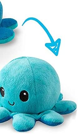 TeeTurtle Reversible Octopus Plushie 4-Inch Angry Light + Dark Blue Two-Sided Flip Plush Toy with Embroidered Details - Cute Mini Collectible Plush for Kids, Teens, and Adults