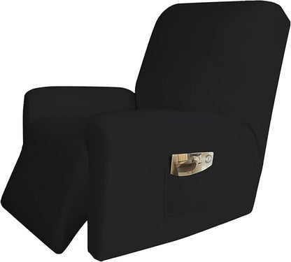 Easy-Going 4 Pieces Microfiber Stretch Recliner Slipcover – Spandex Soft Fitted Sofa Couch Cover, Washable Furniture Protector with Elastic Bottom for Kids, Pet(Recliner, Black)