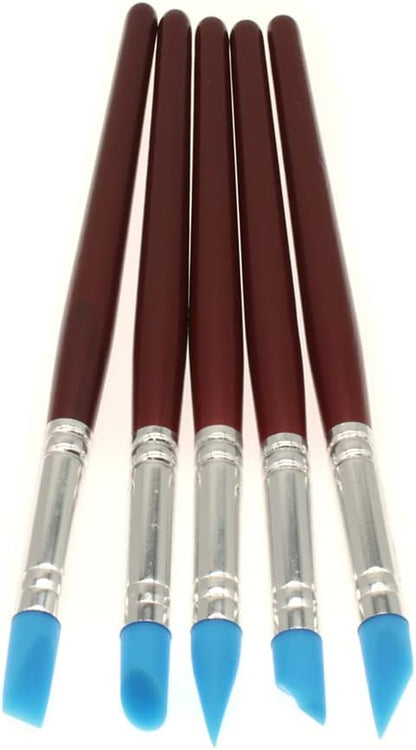 HAJXZH Set of Silicone Shapers Tools 5PCS Rubber Tip Silicon Brushes Silicone Brush Pottery Tool Used for Painting Smearing Clay Modeling Carving Pottery Mud Remove Fingerprints
