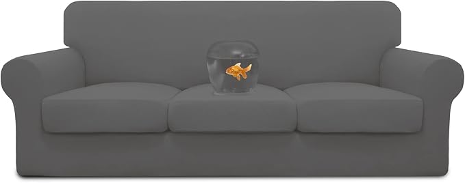 Easy-Going 100% Dual Waterproof Stretch Soft Couch Cover for Dogs, Sofa Slipcover for 3 Separate Cushion Couch Leakproof Furniture Protector for Kids, Pets Gray