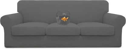 Easy-Going 100% Dual Waterproof Stretch Soft Couch Cover for Dogs, Sofa Slipcover for 3 Separate Cushion Couch Leakproof Furniture Protector for Kids, Pets Gray