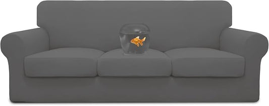 Easy-Going 100% Dual Waterproof Stretch Soft Couch Cover for Dogs, Sofa Slipcover for 3 Separate Cushion Couch Leakproof Furniture Protector for Kids, Pets Gray
