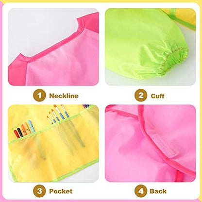 Kids Art Smocks, Painting Apron Artist Smock with Sleeve and 3 Pockets 2 Pack Black/White Set