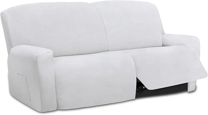 Easy-Going Oversized 6 Pieces Microfiber Stretch Sectional Recliner Loveseat Sofa Slipcover Soft Fitted Fleece 2 Seats Couch Cover Washable Furniture Protector with Elasticity for Kids Pet Snow White