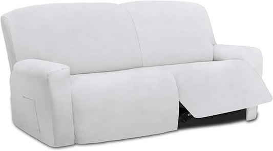 Easy-Going Oversized 6 Pieces Microfiber Stretch Sectional Recliner Loveseat Sofa Slipcover Soft Fitted Fleece 2 Seats Couch Cover Washable Furniture Protector with Elasticity for Kids Pet Snow White