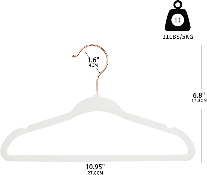 ManGotree Baby Velvet Hangers with 360° Swivel Rose Gold Hook, 10.95" Non-Slip Toddler Hangers, Ultra Thin Space Saving Infant Hangers for Kids Clothes, 15 Pack (White)