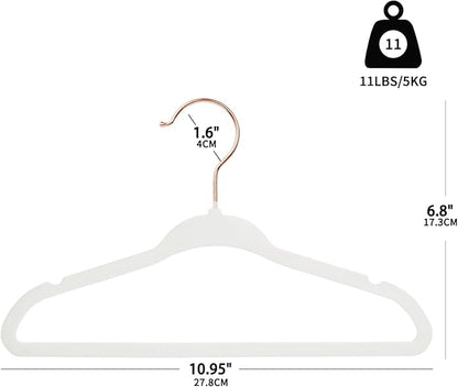 ManGotree Baby Velvet Hangers with 360° Swivel Rose Gold Hook, 10.95" Non-Slip Toddler Hangers, Ultra Thin Space Saving Infant Hangers for Kids Clothes, 15 Pack (White)
