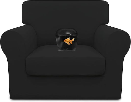 Easy-Going 100% Dual Waterproof Chair Cover Stretch Soft Couch Cover for Dogs, Sofa Slipcover for 1 Separate Cushion Couch Leakproof Furniture Protector for Kids, Pets Black