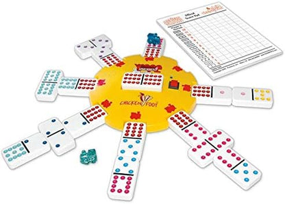 Mexican Train Double 12 Professional Size Dominoes with Bonus Chickenfoot Game Included Travel Tin Board Game, 91 Tiles, Challenging, Fun Game for Ages 6 Years & Up, Blue