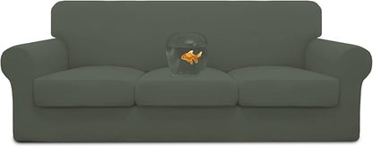Easy-Going 100% Dual Waterproof Stretch Soft Couch Cover for Dogs, Sofa Slipcover for 3 Separate Cushion Couch Leakproof Furniture Protector for Kids, Pets Grayish Green