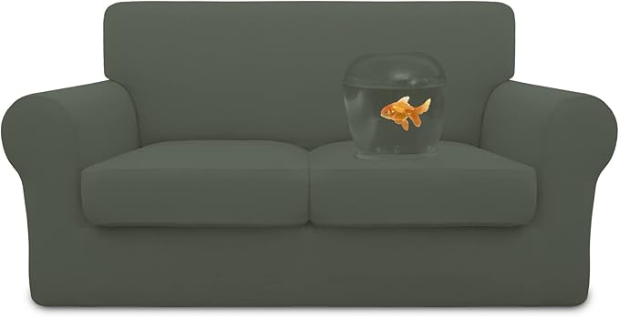 Easy-Going 100% Dual Waterproof Loveseat Cover Stretch Soft Couch Cover for Dogs, Sofa Slipcover for 2 Separate Cushion Couch Leakproof Furniture Protector for Kids, Pets Grayish Green