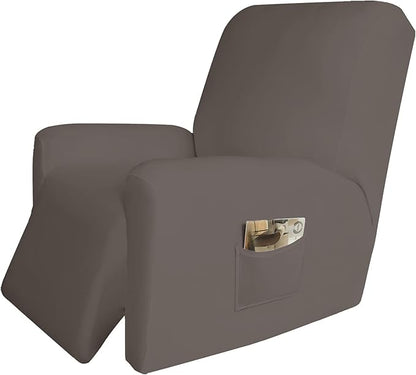 Easy-Going 4 Pieces Microfiber Stretch Recliner Slipcover – Spandex Soft Fitted Sofa Couch Cover, Washable Furniture Protector with Elastic Bottom for Kids, Pet(Recliner, Taupe)