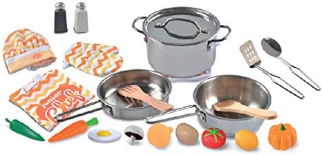 JOYIN Kid Play Kitchen, Pretend Daycare Toy Sets, Kids Cooking Supplies with Stainless Steel Cookware Pots and Pans Set, Cooking Utensils, Apron&Chef Hat and Grocery Play Food Sets, Toddler Gifts