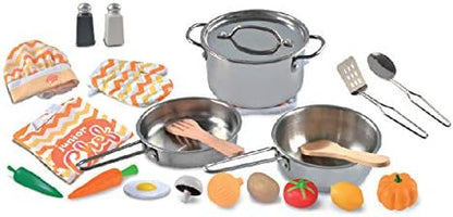 JOYIN Kid Play Kitchen, Pretend Daycare Toy Sets, Kids Cooking Supplies with Stainless Steel Cookware Pots and Pans Set, Cooking Utensils, Apron&Chef Hat and Grocery Play Food Sets, Toddler Gifts