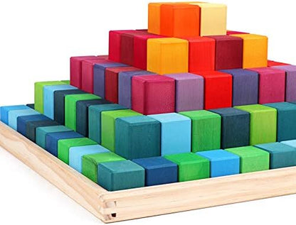 'Pyramid' Rainbow X-Large 100 Piece Blocks, Wooden Toys for Kids, Geometric Stacking Educational Building Blocks