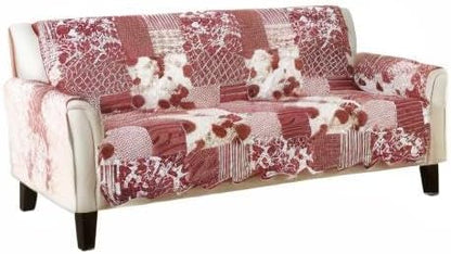 Great Bay Home Patchwork Scalloped Printed Furniture Protector Stain Resistant Sofa Cover (Sofa, Burgundy)