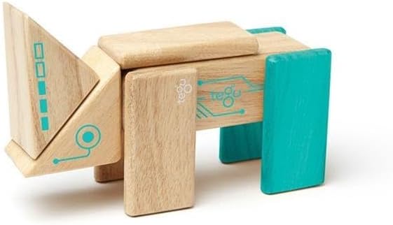 Tegu Robo Magnetic Wooden Block Set, Electric Aqua, 8 PIECE